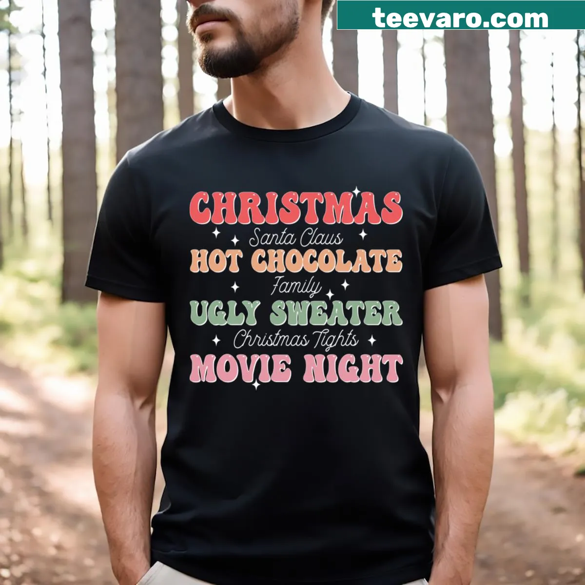 Vintage-style Santa Claus hot chocolate graphic on a T-shirt — on a men's t-shirt