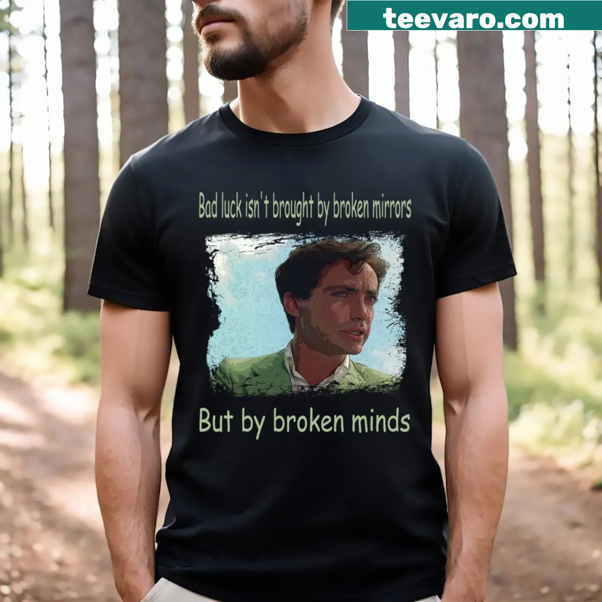 Tribute T-shirt featuring intense visuals inspired by Suspirias movies — on a men's t-shirt