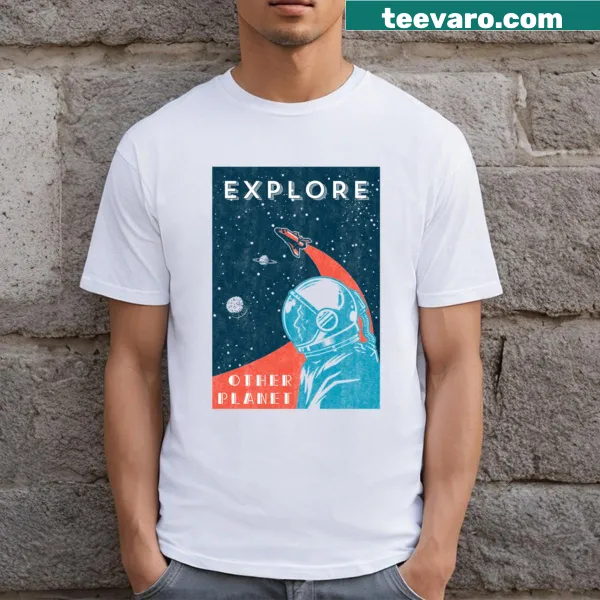Vintage space exploration T-shirt with an 'Explore Other Planet' design