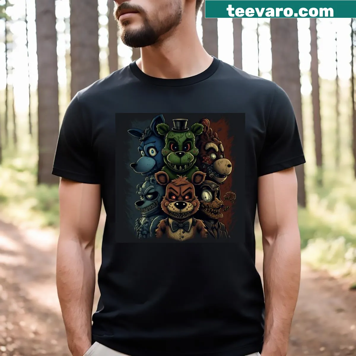 Bold typography T-shirt featuring Five Nights At Freddy's design — on a men's t-shirt