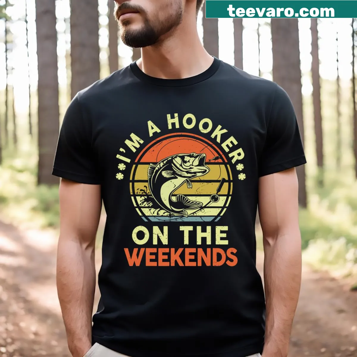 Funny fishing dad t-shirt with humorous text — on a men's t-shirt