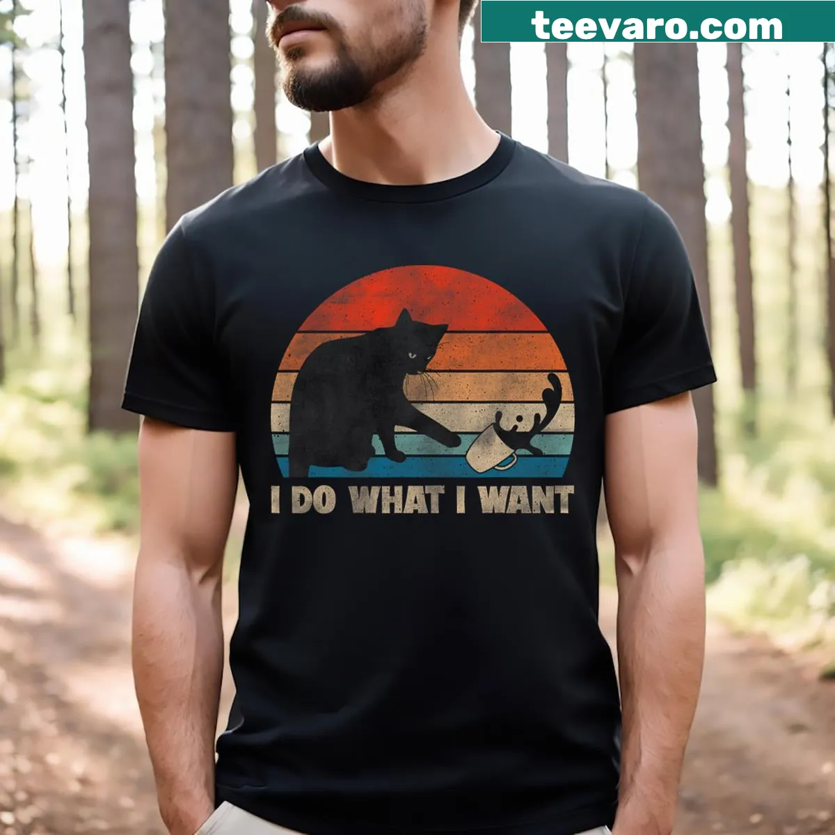 Humorous t-shirt with a cat saying I do what I want — on a men's t-shirt