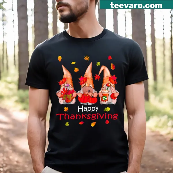 Illustrated Thanksgiving t-shirt with gnomes for gnome lovers