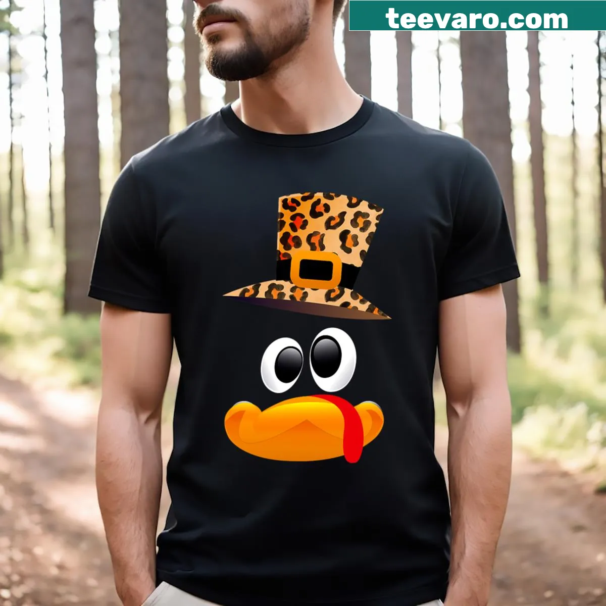 Funny Thanksgiving turkey t-shirt with a cartoon turkey face — on a men's t-shirt