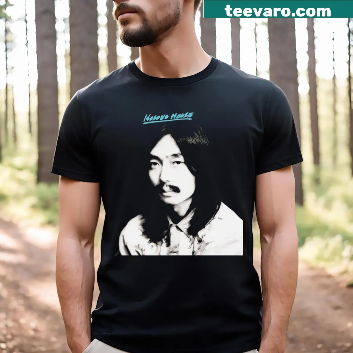 T-shirt featuring a tribute graphic to Haruomi Hosono — on a men's t-shirt