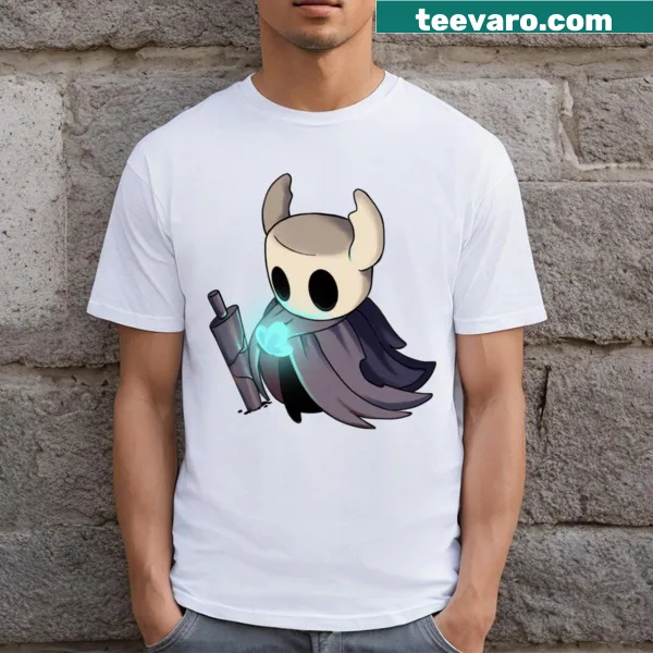 Cartoon-style t-shirt inspired by Hollow Knight video game