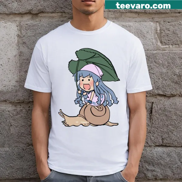 Cute shirt with a mini squid girl riding a snail and leaf umbrella