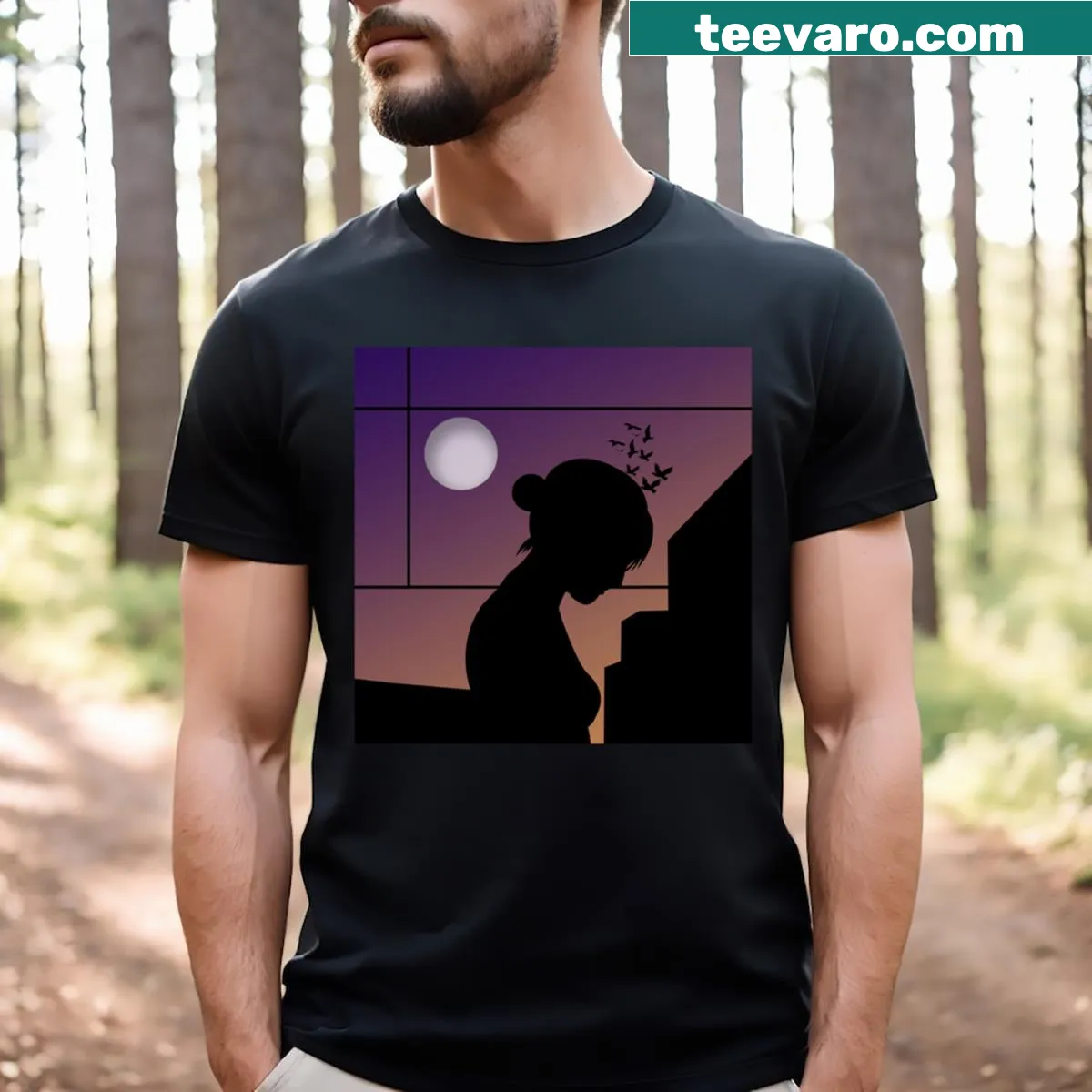 Creative illustration themed T-shirt featuring an artistic girl — on a men's t-shirt