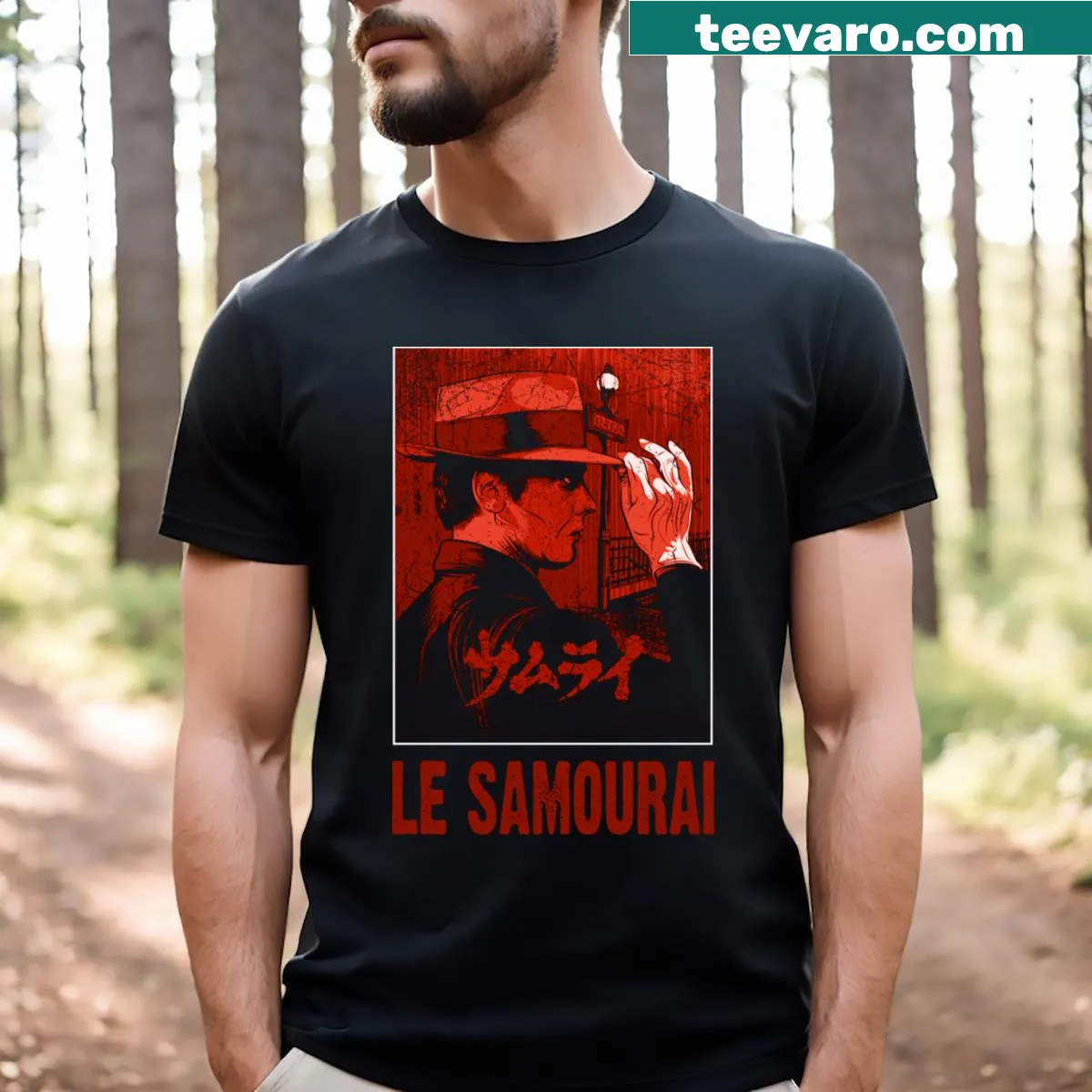 Graphic T-shirt featuring Jef Costello from Code Samourai — on a men's t-shirt