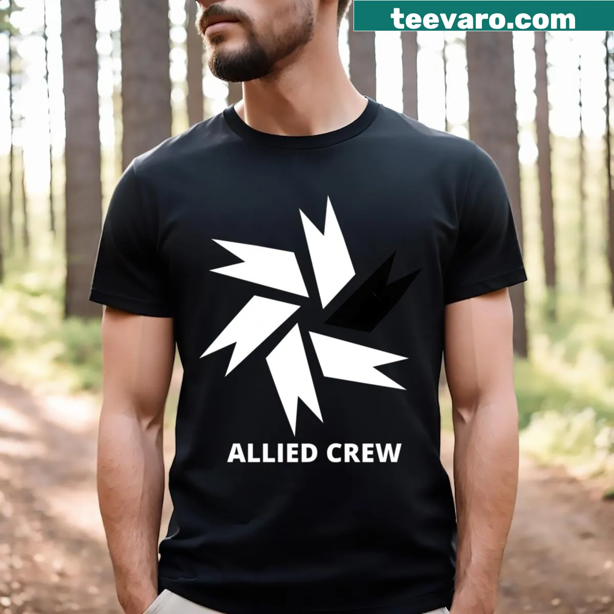 Minimalist typography logo t-shirt with clean design — on a men's t-shirt