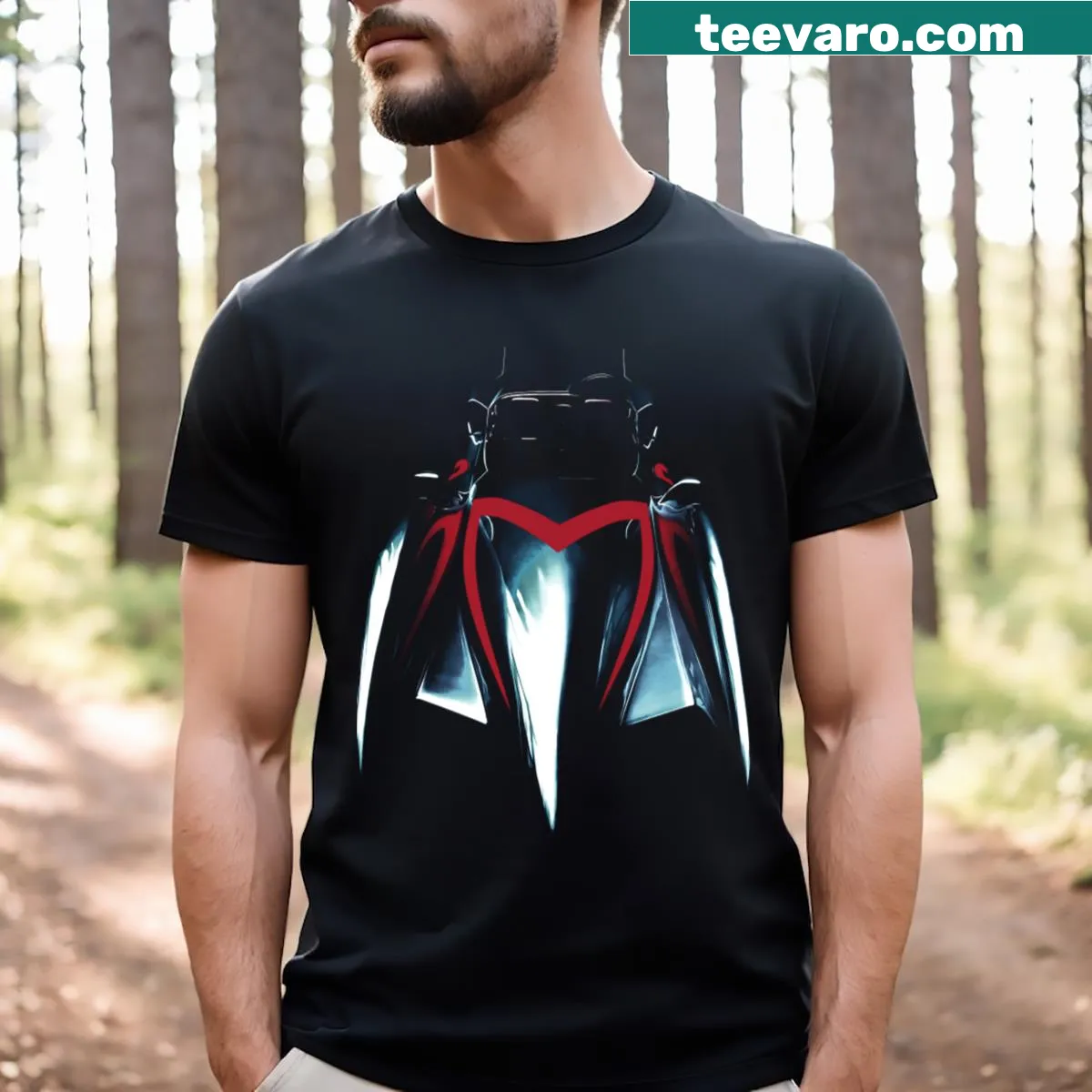 Mach 5 From The Dark Of Night T-shirt featuring a retro vehicle graphic — on a men's t-shirt