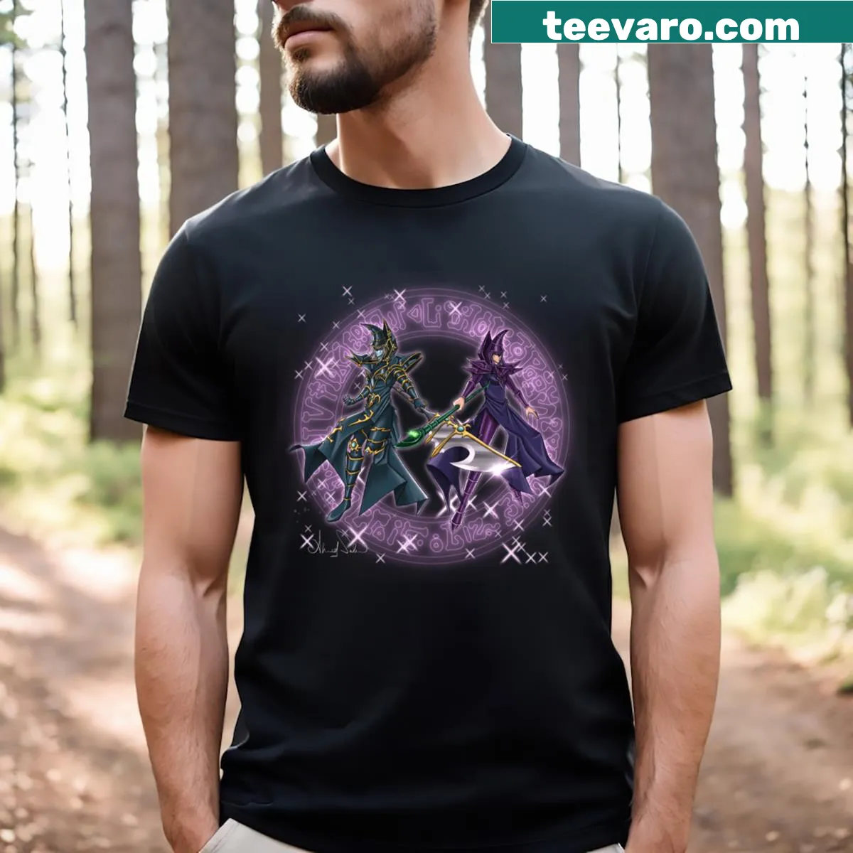 T-shirt featuring whimsical 'Magicians Unite' typography design — on a men's t-shirt