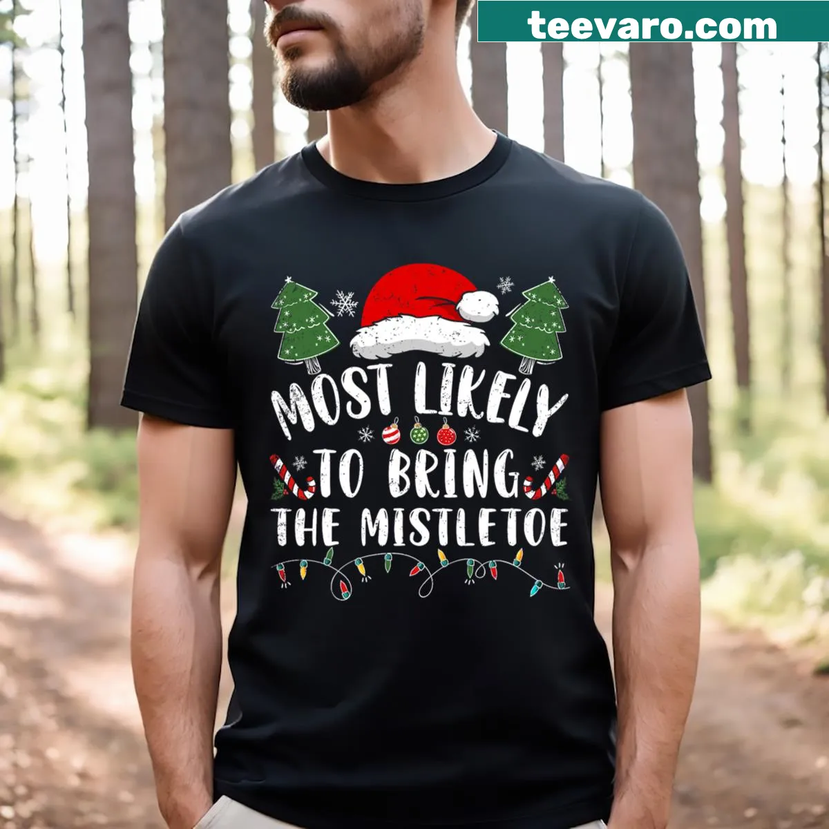 Funny Christmas T-shirt with mistletoe phrase — on a men's t-shirt