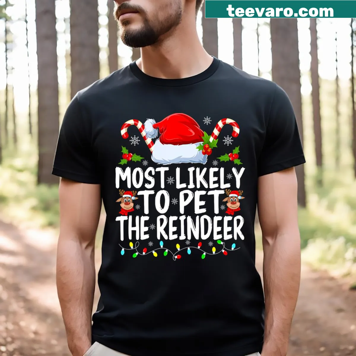 Funny Christmas t-shirt with humorous reindeer design — on a men's t-shirt