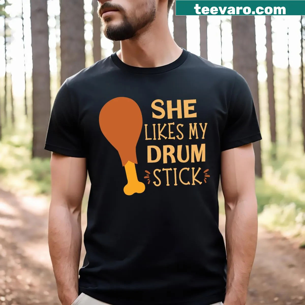 Funny couple matching Thanksgiving T-shirts with playful text — on a men's t-shirt