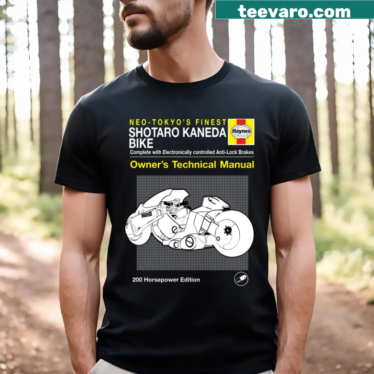 Shotaro Kaneda bike graphic T-shirt from Akira — on a men's t-shirt