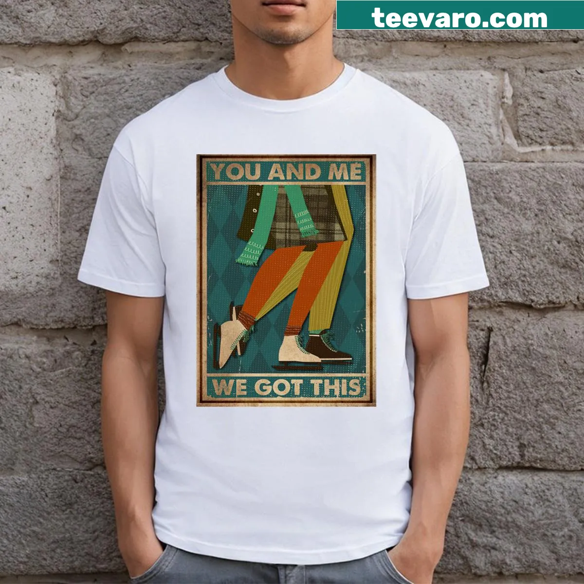 Couple skating t-shirt with inspirational typography design — on a men's t-shirt