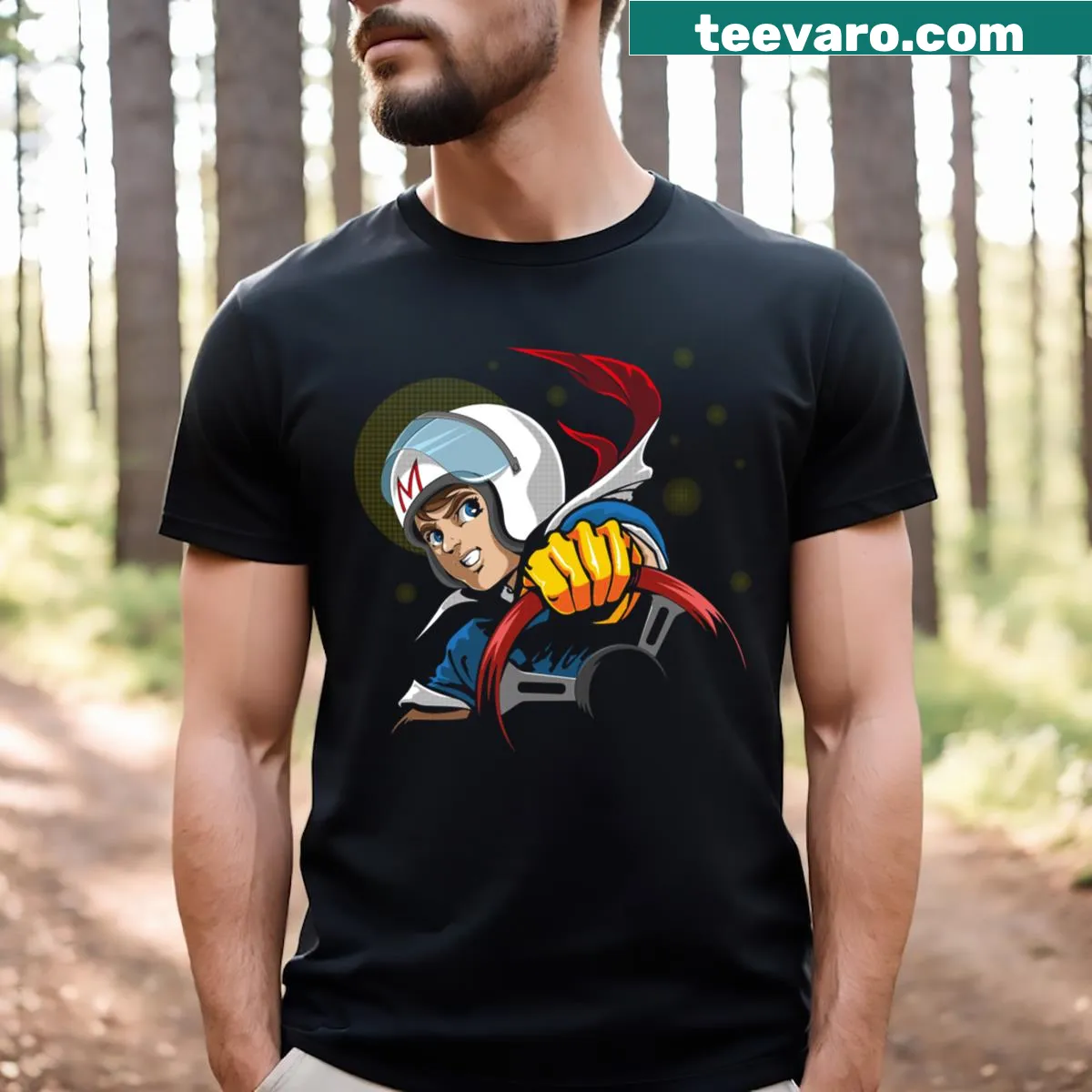 Pop art style Speed Racer graphic on a T-shirt — on a men's t-shirt