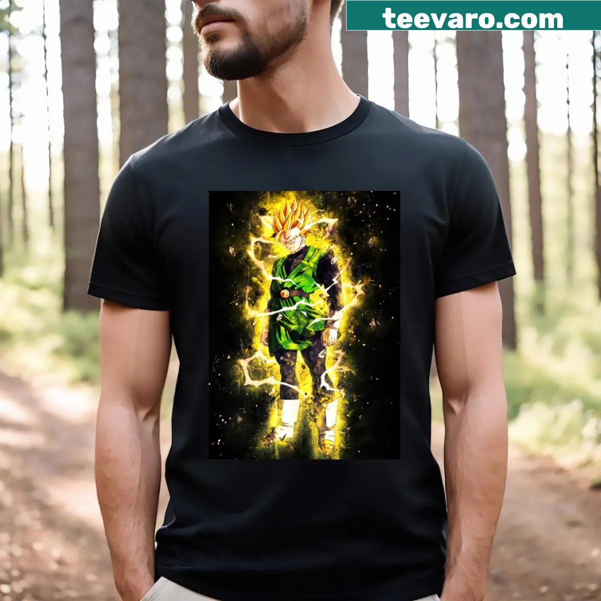 T-shirt featuring Super Saiyan 2 Gohan in a powerful transformation — on a men's t-shirt