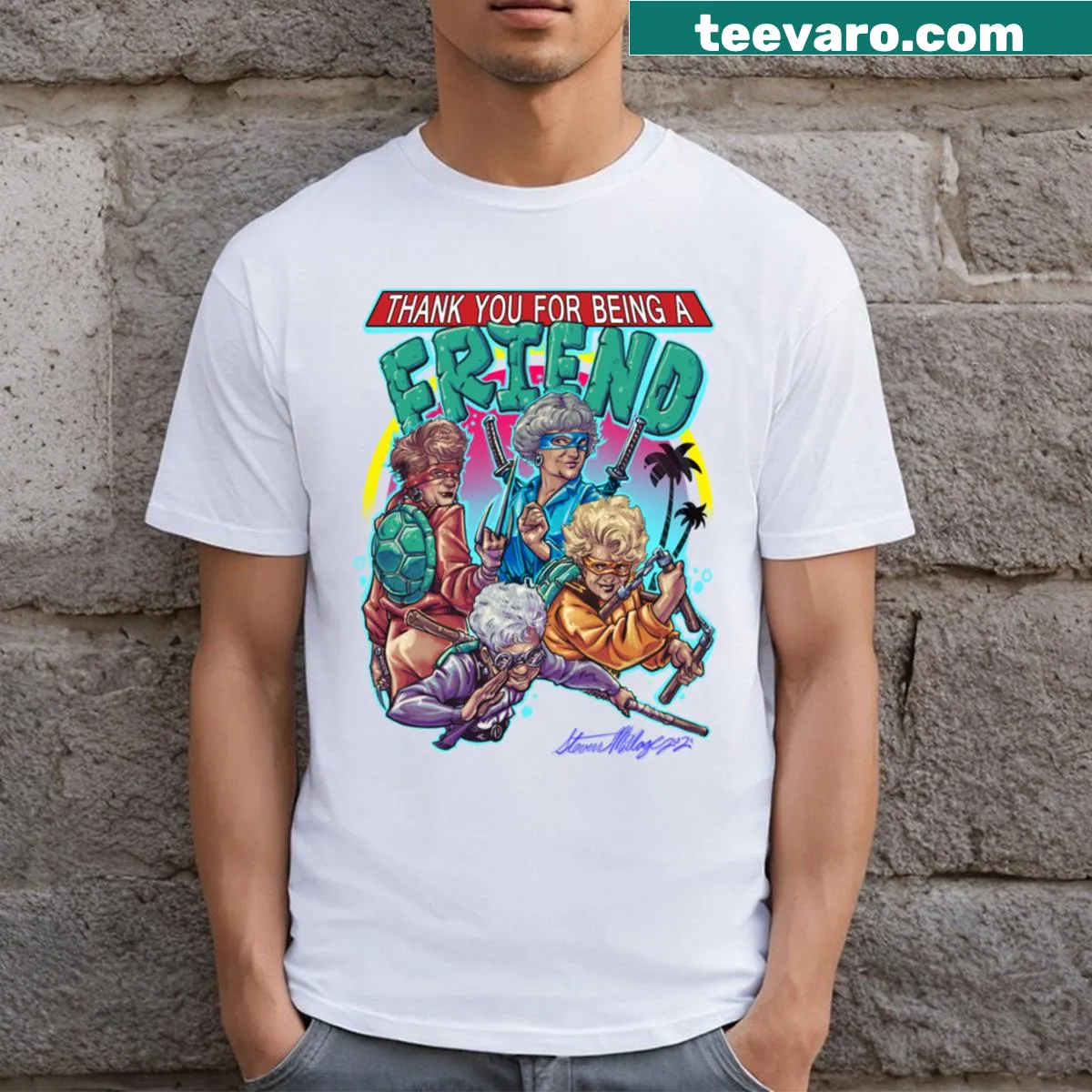 Thank You For Being A Friend T-shirt with heartfelt typography — on a men's t-shirt