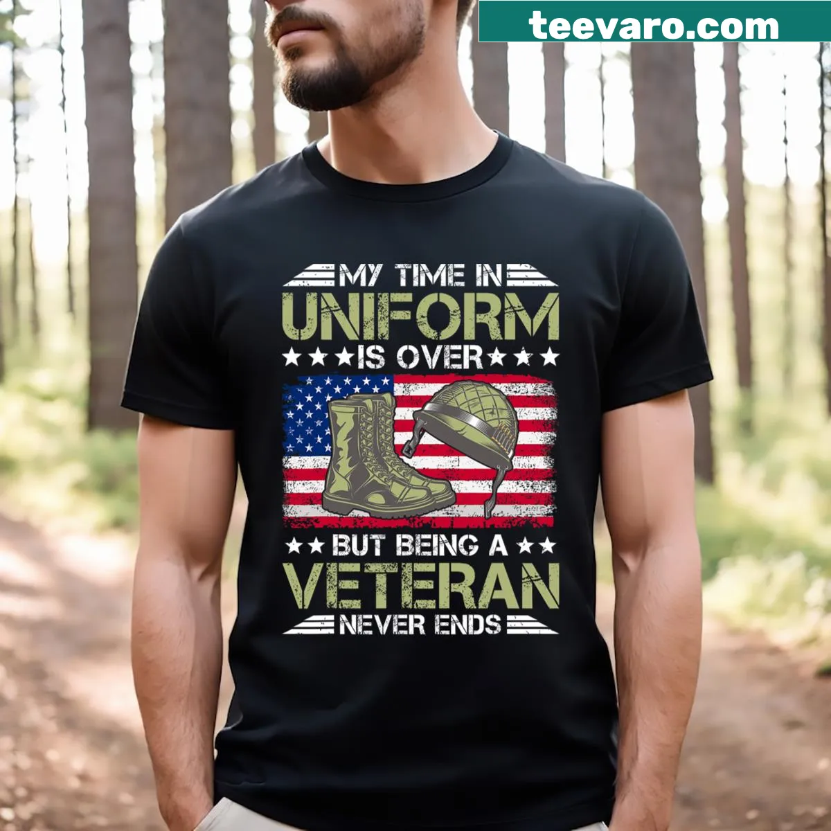 Funny flag design t-shirt honoring Veterans Day — on a men's t-shirt