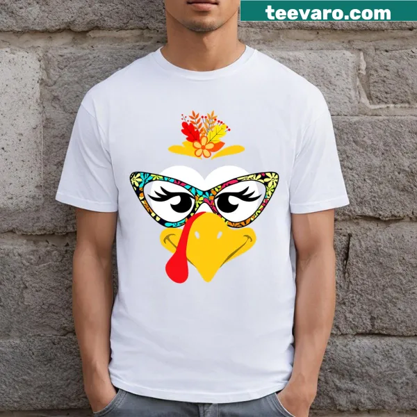 Funny turkey face graphic with sunglasses on T-shirt