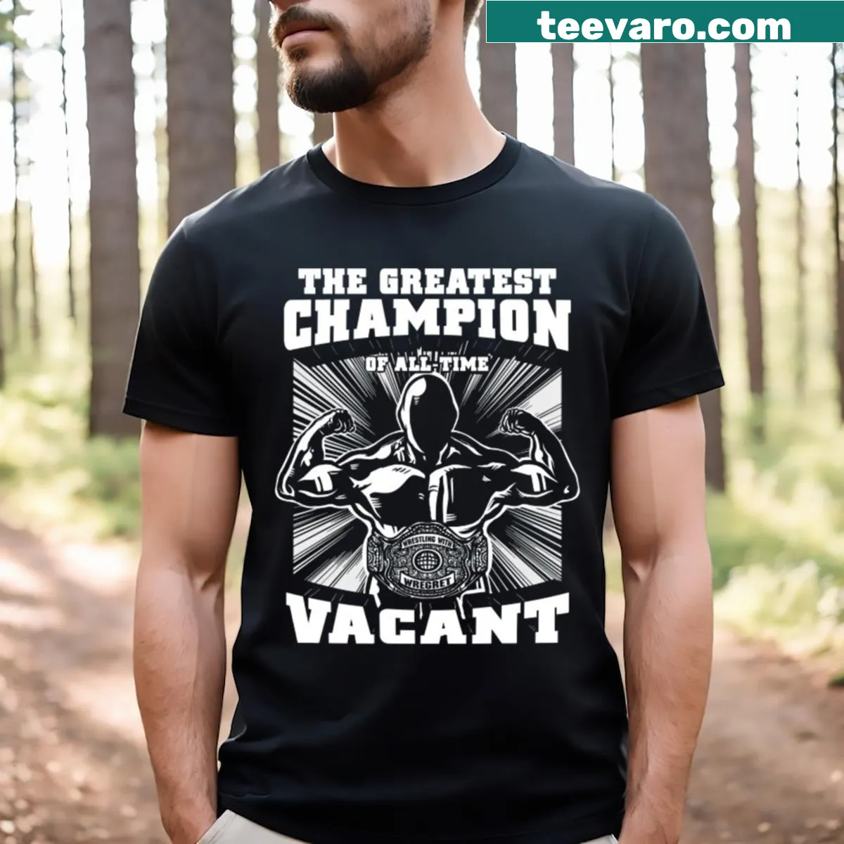 T-shirt with bold typography declaring 'Greatest Champion Of All Time' — on a men's t-shirt