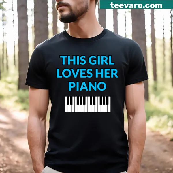 Charming T-shirt with an illustration of a girl playing piano.
