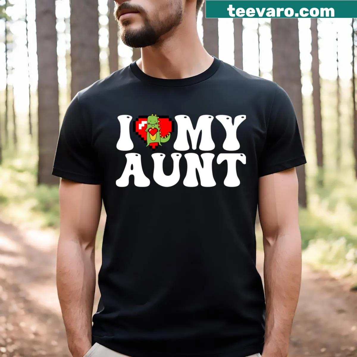 Cute dinosaur graphic T-shirt for kids showing love for their aunt — on a men's t-shirt
