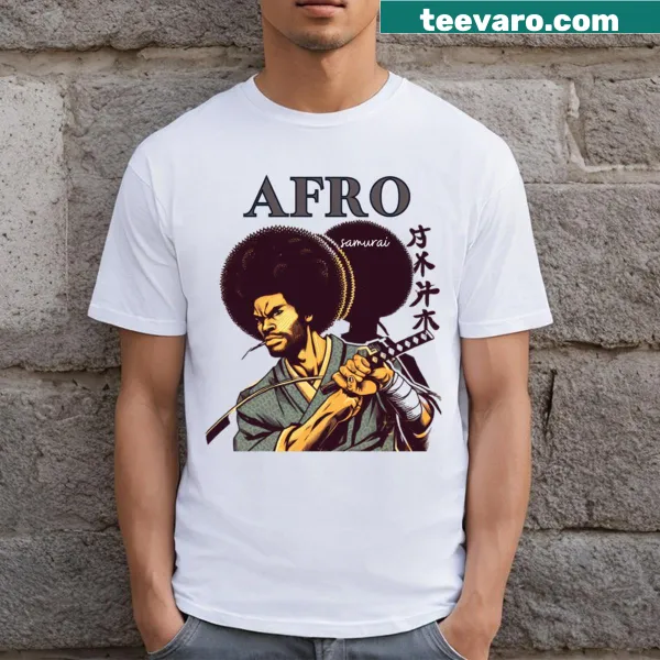 Afro Samurai cartoon graphic T-shirt featuring iconic character