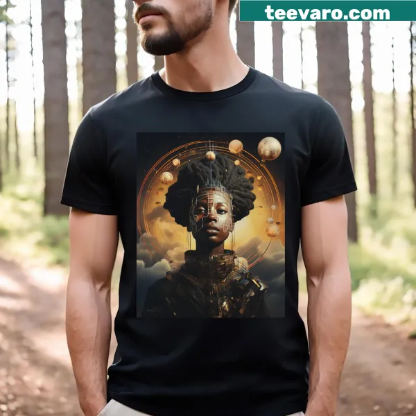 Illustration depicting Afrofuturism art on a T-shirt