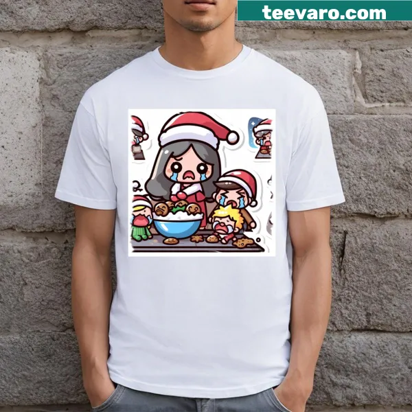 Cartoon crying baby with funny caption on Christmas T-shirt