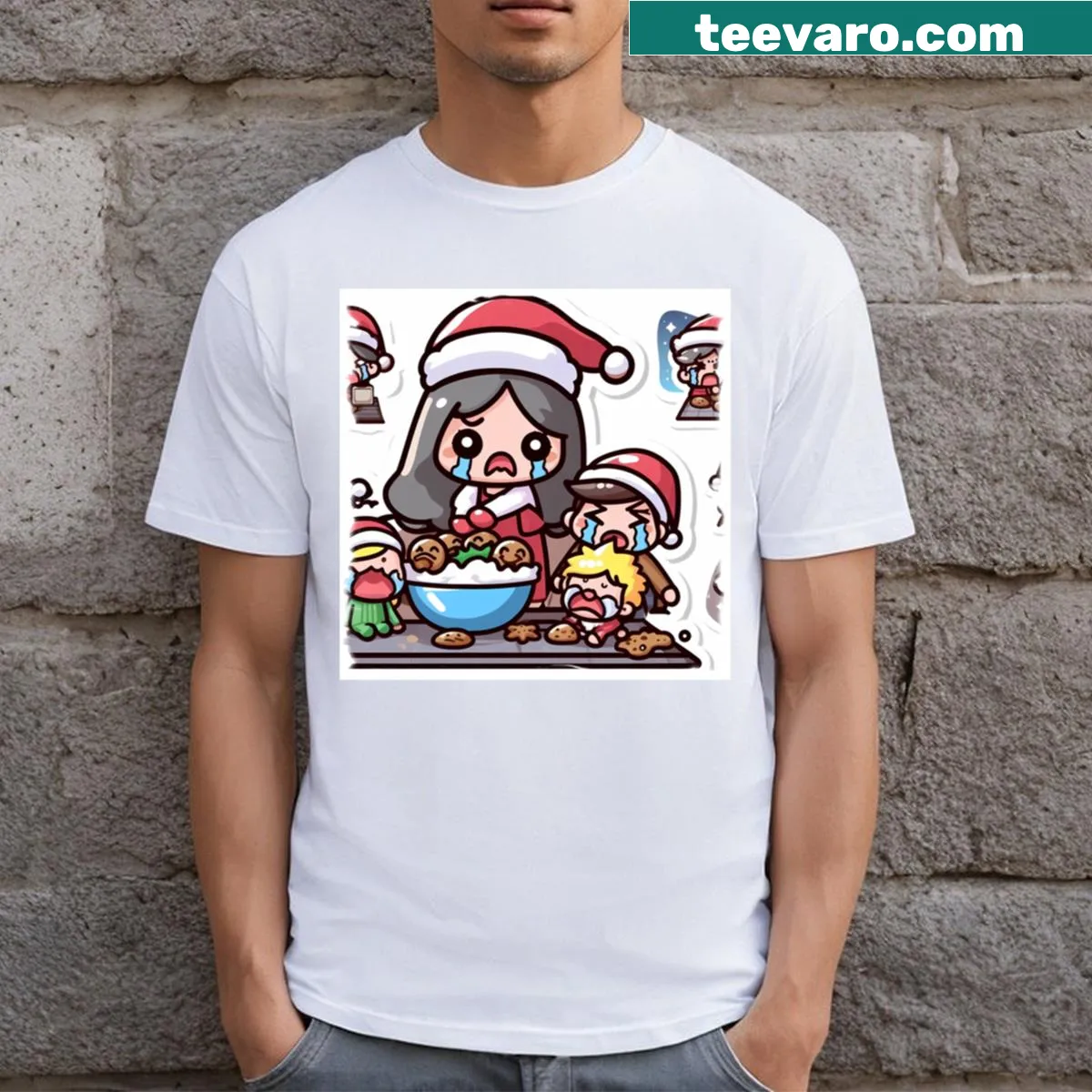 Cartoon crying baby with funny caption on Christmas T-shirt — on a men's t-shirt