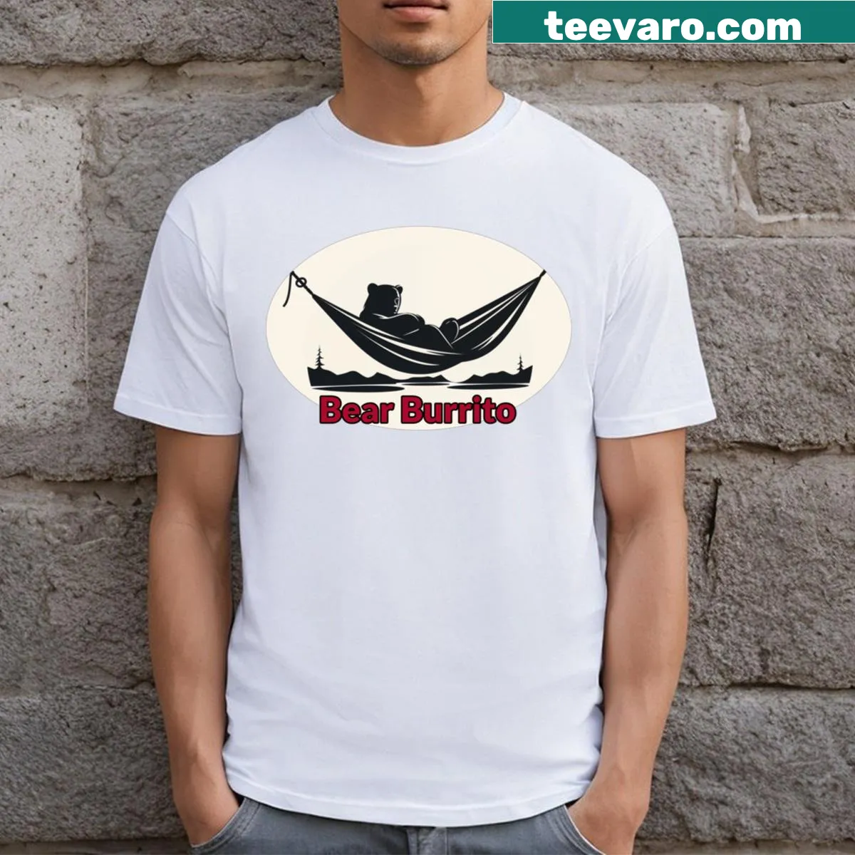 Illustration of a bear in a hammock on T-shirt — on a men's t-shirt