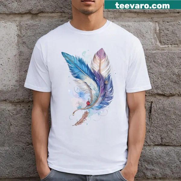 Illustrated bird feathers design on a t-shirt