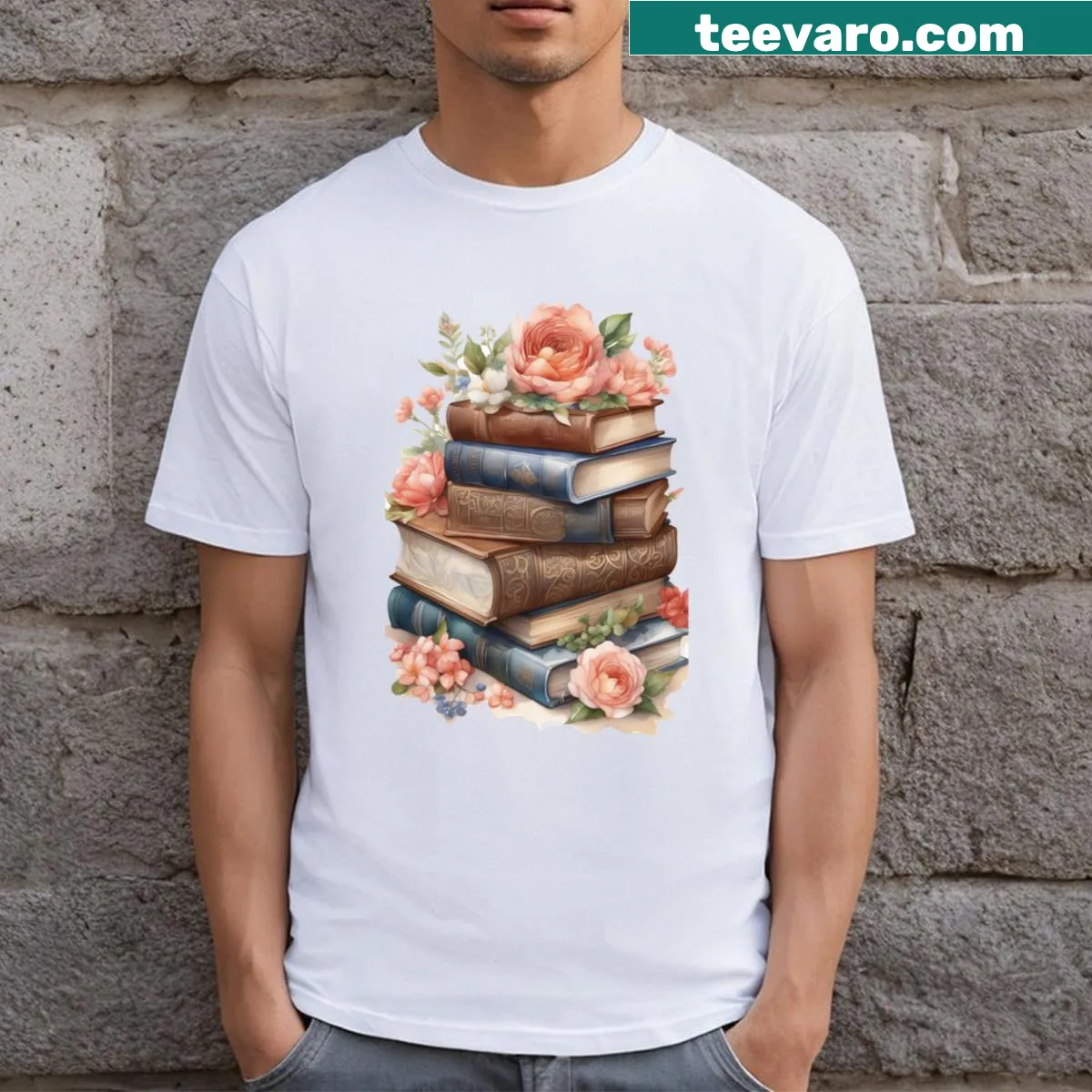 Bohemian-style t-shirt with floral illustrations — on a men's t-shirt