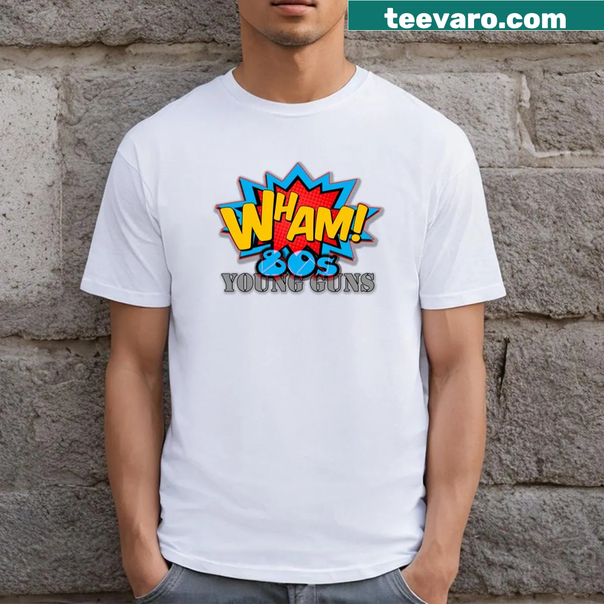 Wham! Young Guns t-shirt featuring nostalgic design — on a men's t-shirt