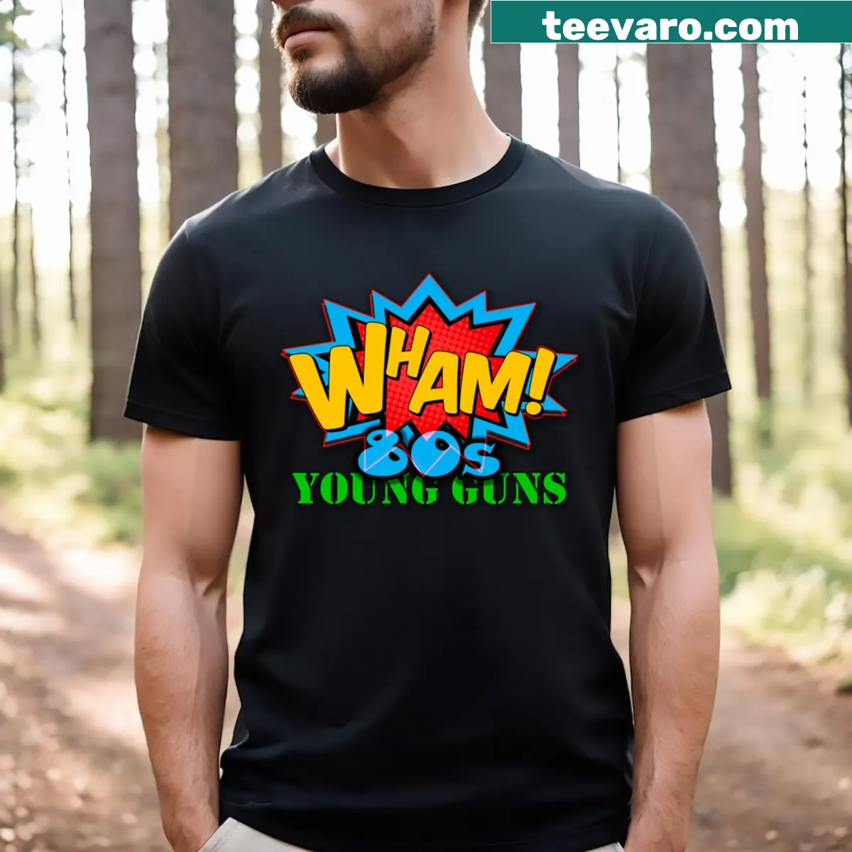 Wham! Young Guns t-shirt featuring iconic imagery — on a men's t-shirt