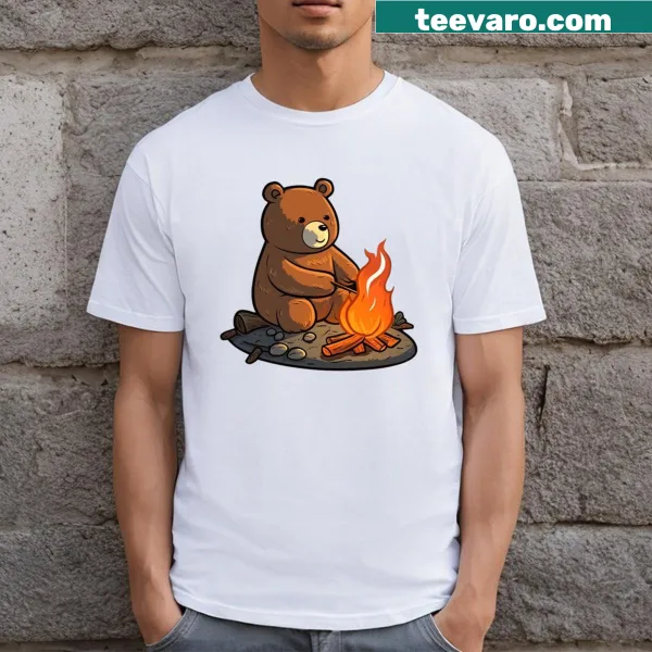 Camping Bear T-shirt featuring a cute cartoon bear