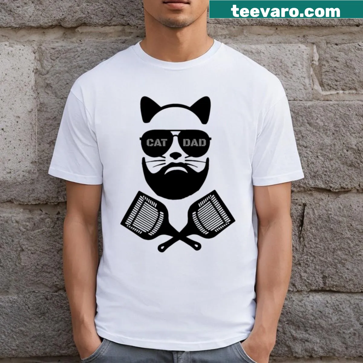 Charming Cat Dad t-shirt illustrating the bond with cats — on a men's t-shirt