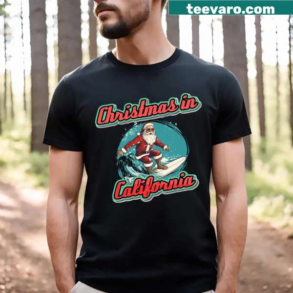 California-themed Christmas t-shirt with festive design