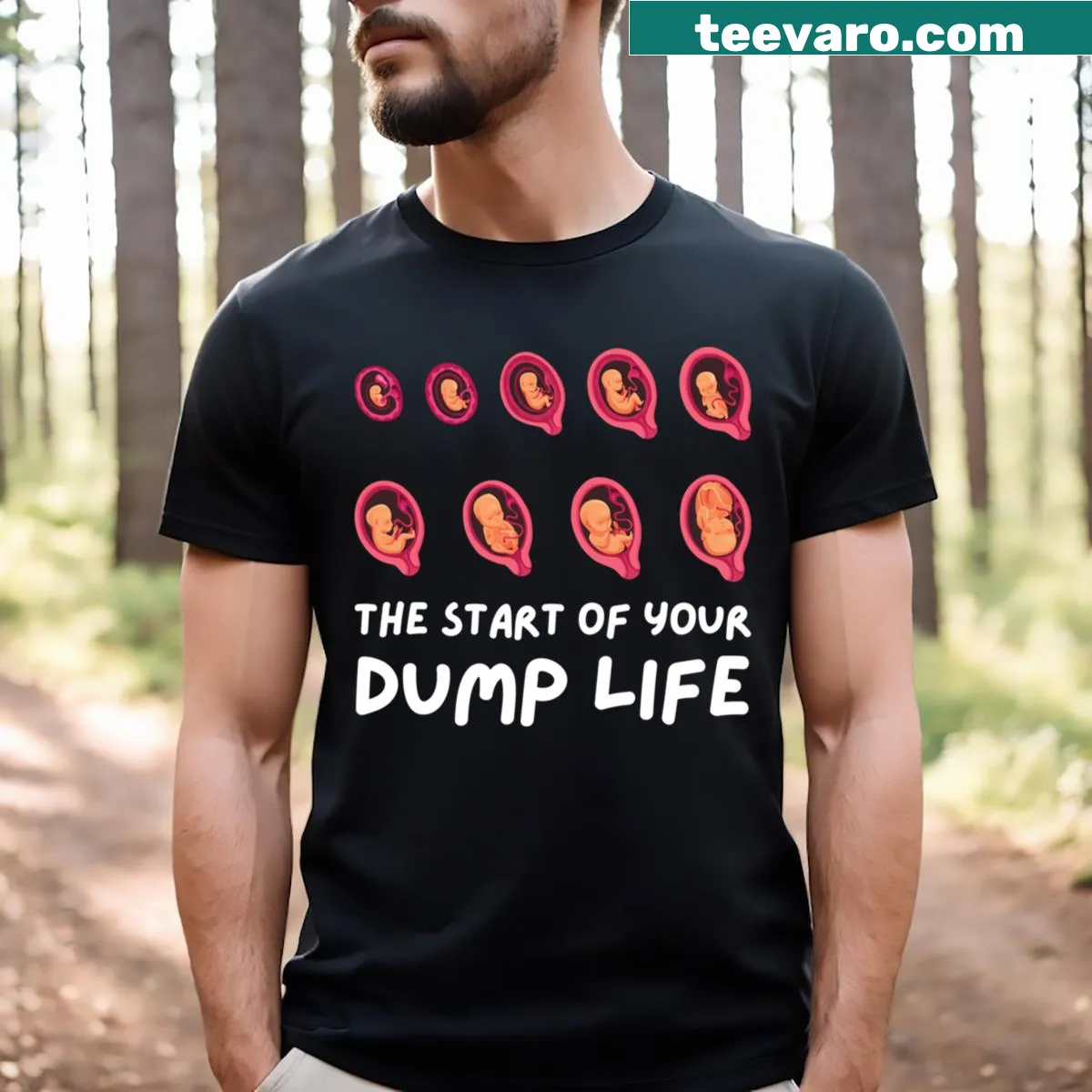 Minimalist t-shirt with embryology-themed graphic — on a men's t-shirt