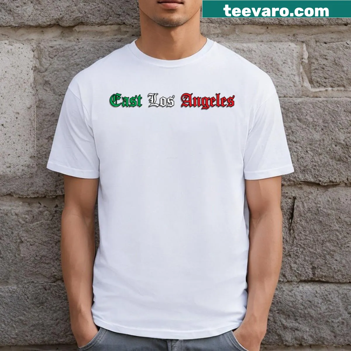 Graphic design celebrating East Los Angeles Latino culture — on a men's t-shirt