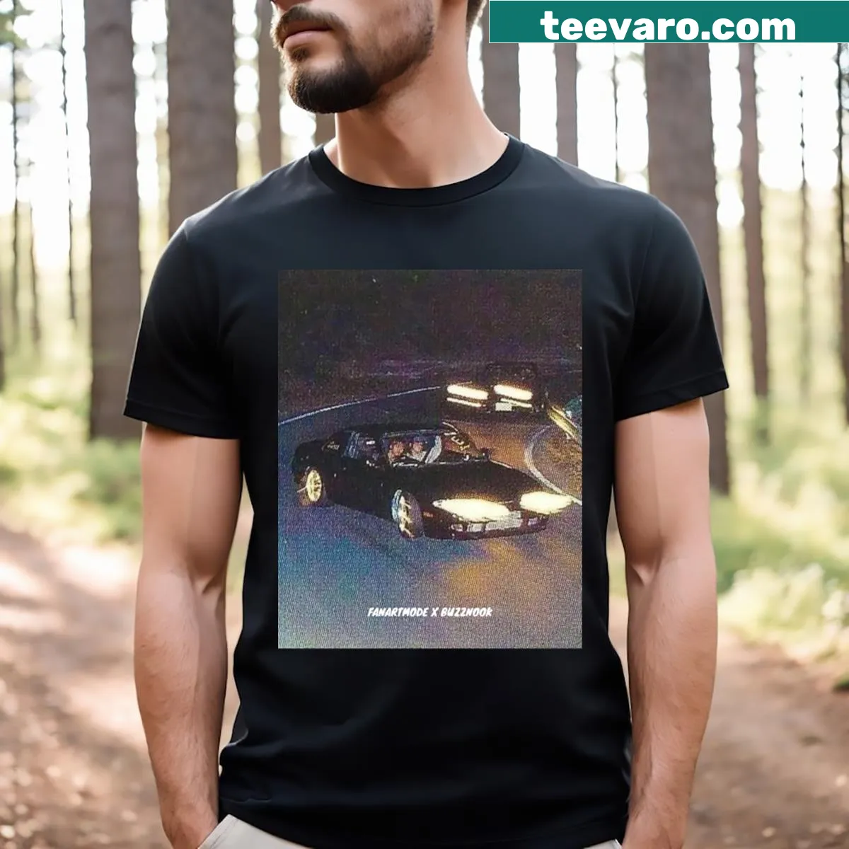 Fanartmode X Buzznook collaboration t-shirt with playful graphics — on a men's t-shirt