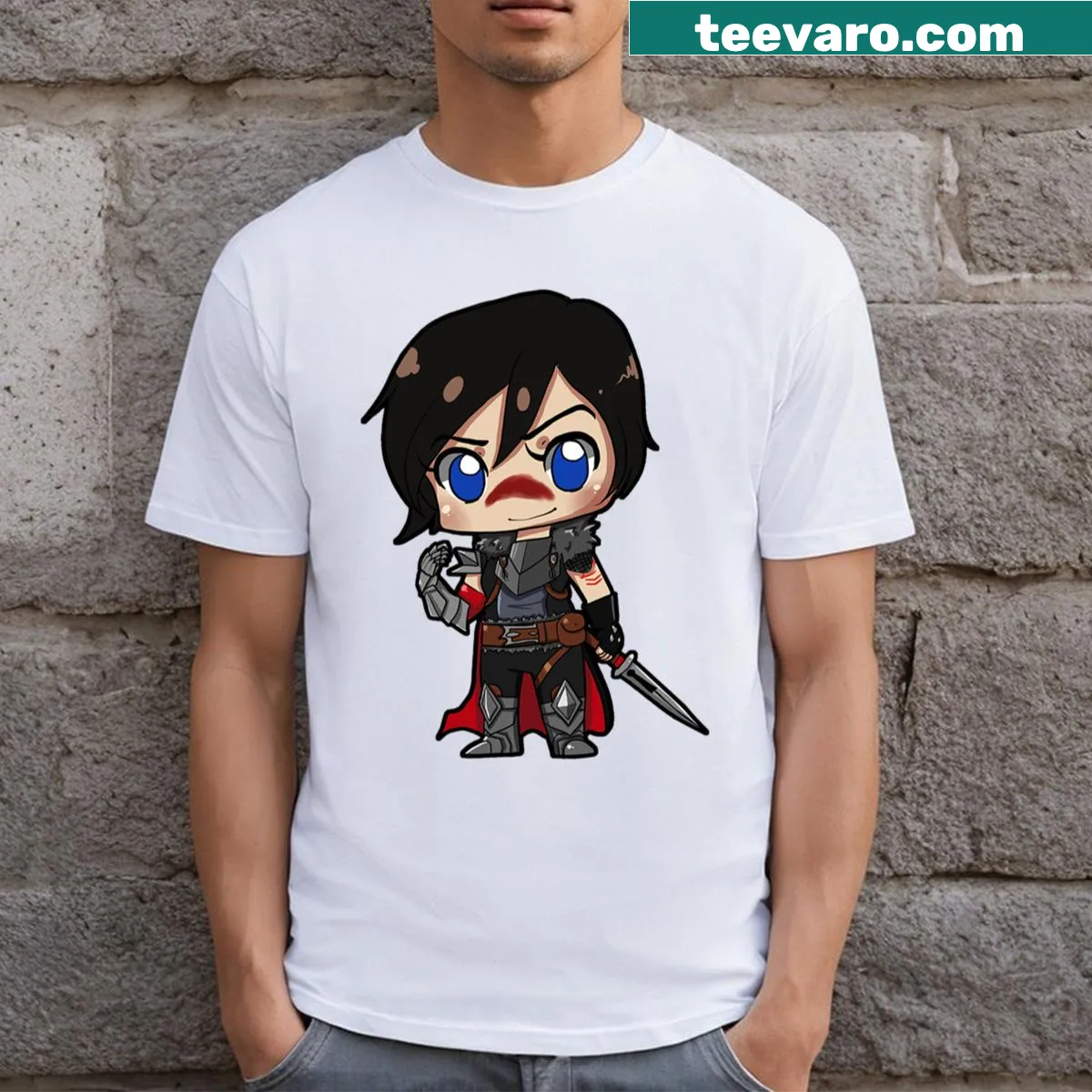 Chibi-style Female Hawke T-shirt with a cute graphic — on a men's t-shirt