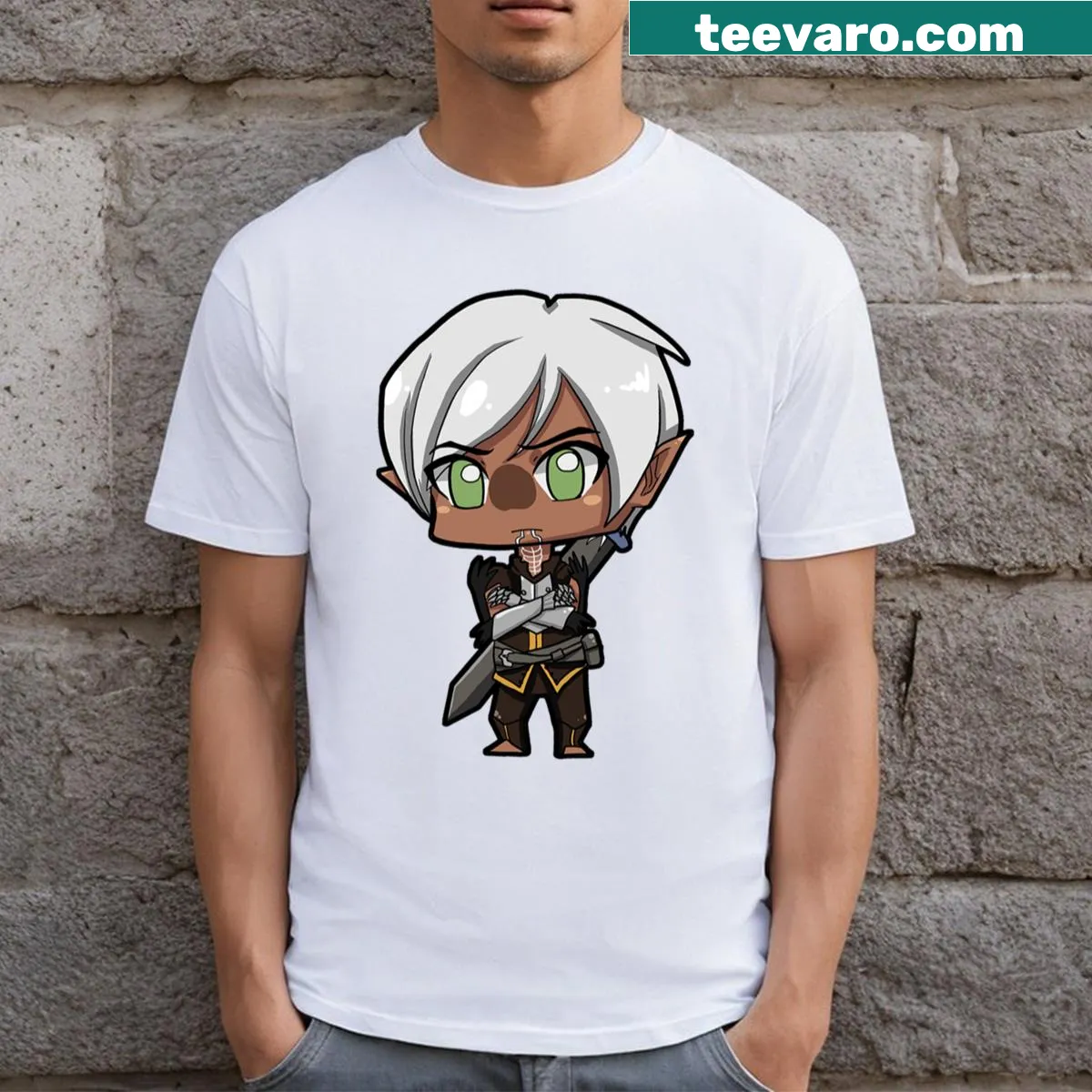 Chibi-style Fenris T-shirt with a playful graphic — on a men's t-shirt