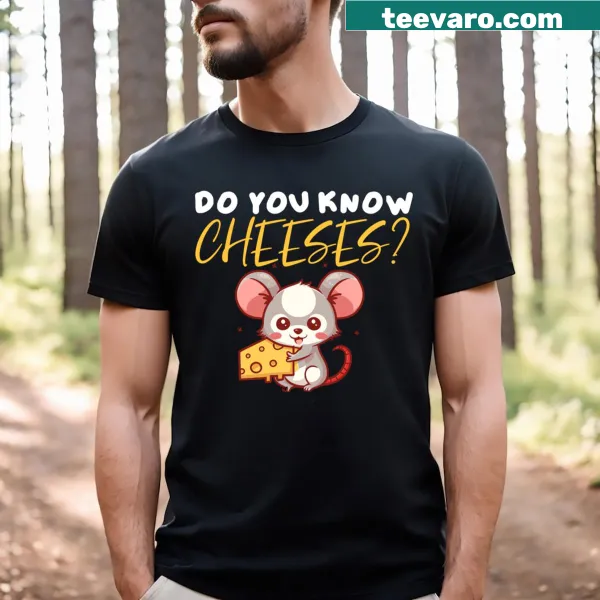 Cute mouse graphic asking about cheeses on a T-shirt