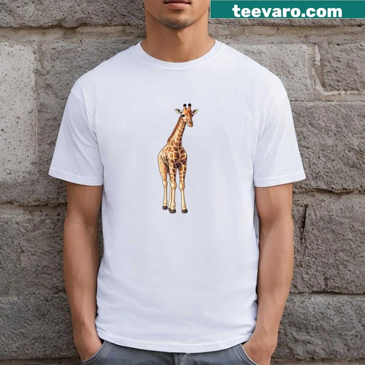Cartoon-style Giraffe Family T-shirt for kids featuring safari theme — on a men's t-shirt
