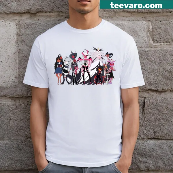 Helluva Boss-themed Christmas T-shirt with playful characters