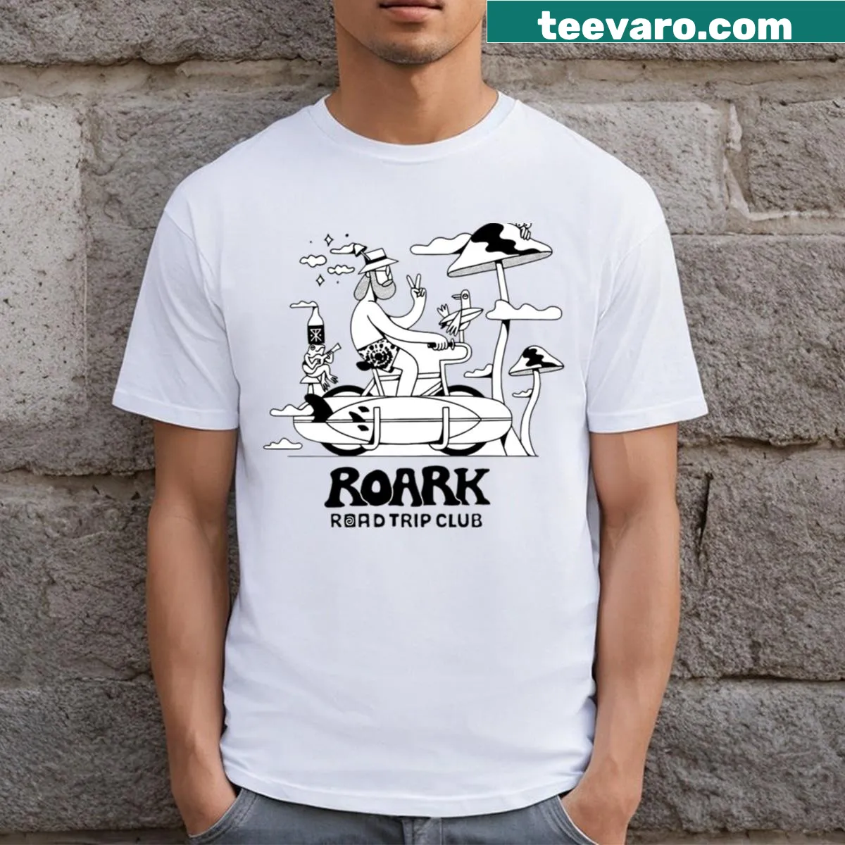 T-shirt with the phrase 'Hit The Road' in a travel-themed design — on a men's t-shirt
